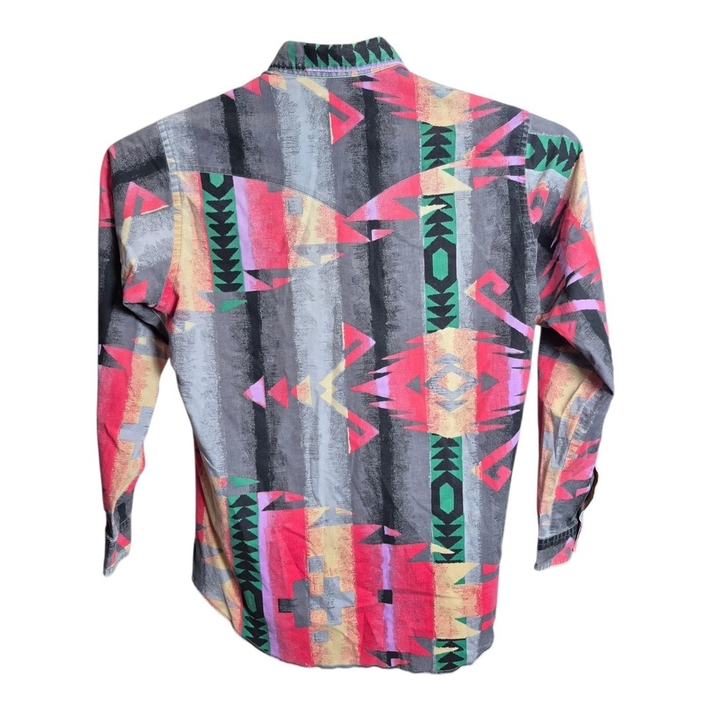 VTG Wrangler Men's L 16-35 Western Button Down Shirt Aztec X-Long Tails - Picture 3 of 5